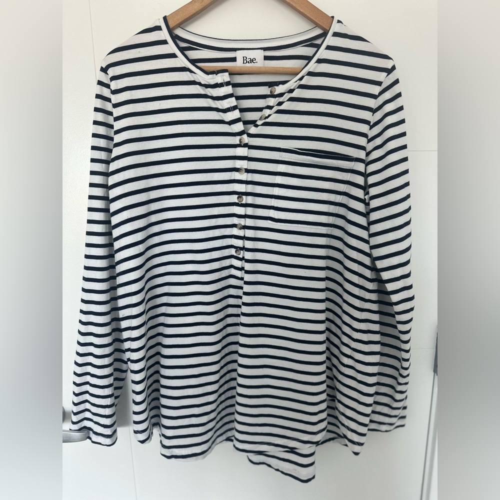 Bae the Label Nursing & Maternity Top Striped Henley Cotton Australia